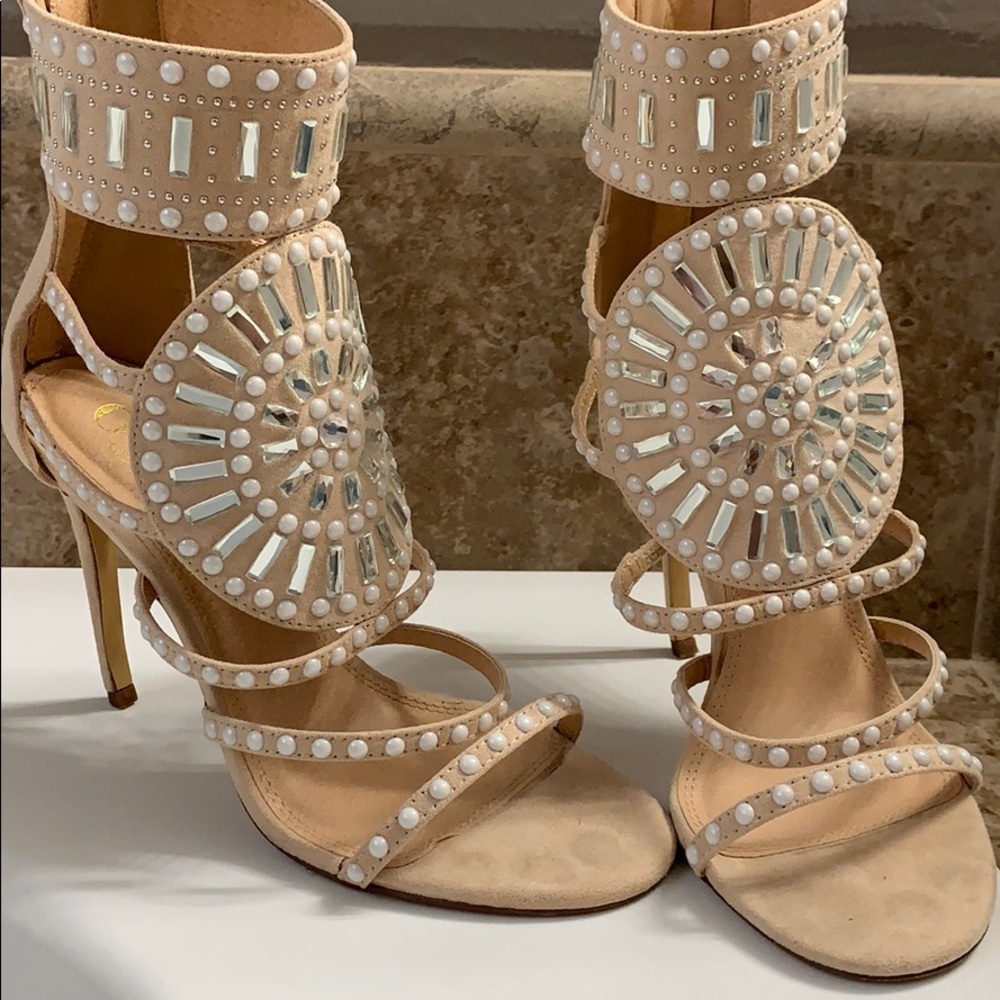 Embellished nude heels